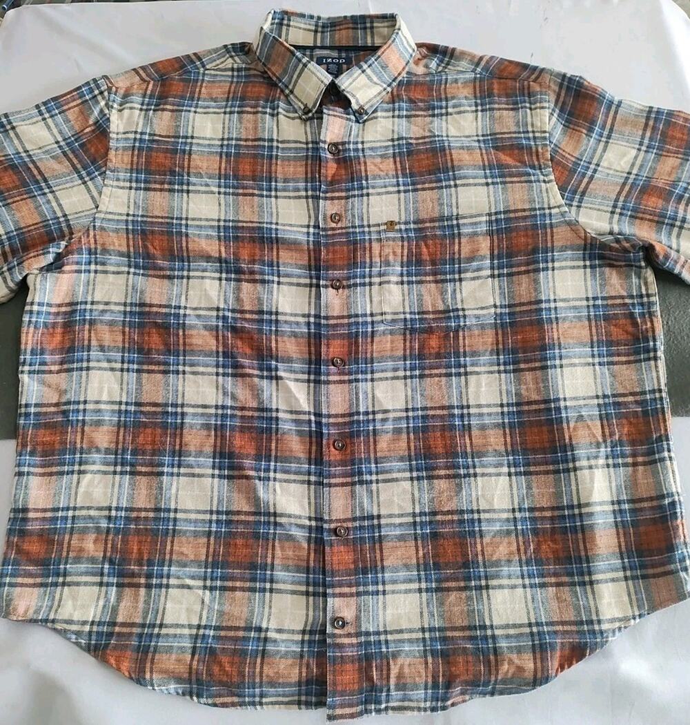 Izod Men's Long Sleeve Plaid Flannel Shirt Size 2XL Fall Colors Button Down